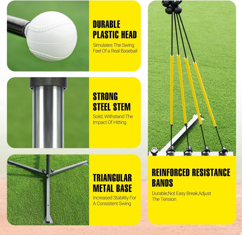 PLAYAPUT Baseball Swing Trainer with 4 Power Bands,Auto Reset Baseball Hitting Trainer,Softball Swing Trainer,Height Adjustable 31-47 inches Baseball Training Equipment Improve Power,Speed - Image 3